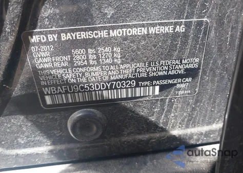2013 BMW 550I xDrive from USA, damaged, VIN WBAFU9C53DDY70329